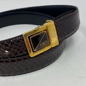 Vtg Escada Genuine Snakeskin Belt Mens 40 Brown Exotic Leather Removable Buckle